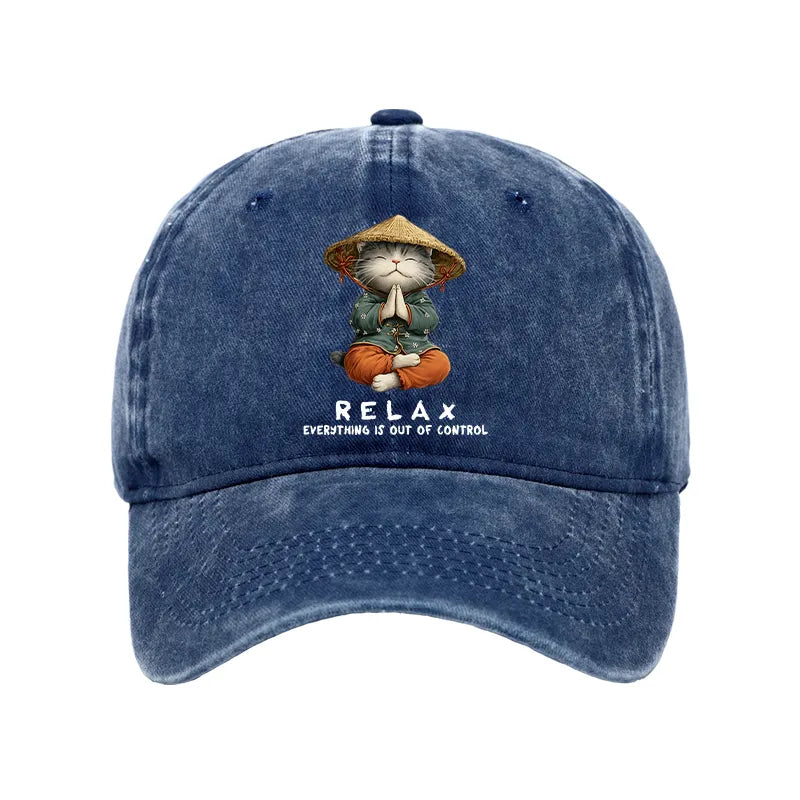 Kyoto-Lion Zen Relax Cat Graphic Washed Cap