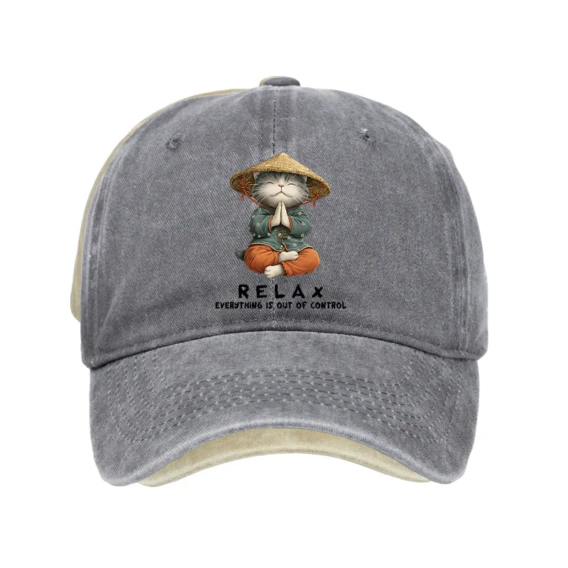 Kyoto-Lion Zen Relax Cat Graphic Washed Cap
