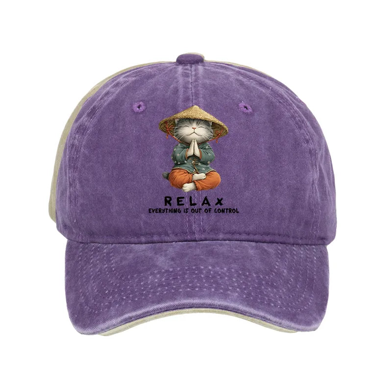 Kyoto-Lion Zen Relax Cat Graphic Washed Cap