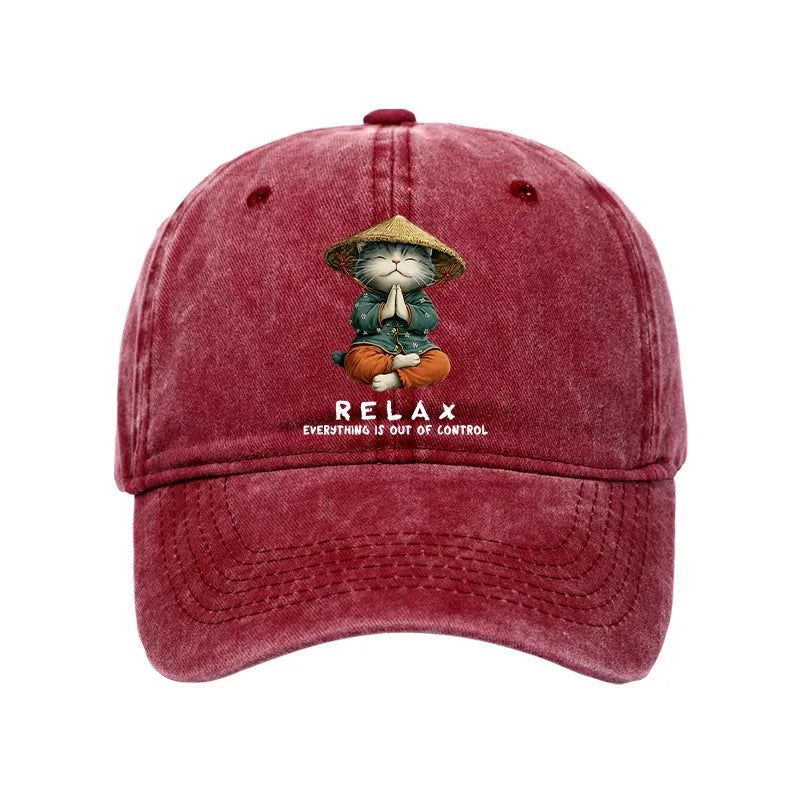 Kyoto-Lion Zen Relax Cat Graphic Washed Cap