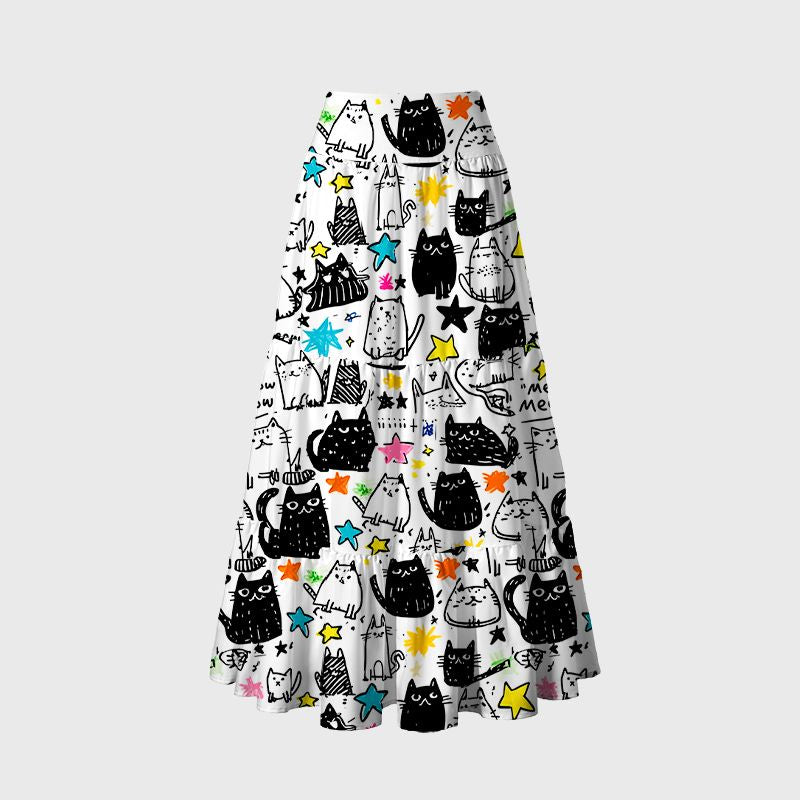 Cosmic Cat Doodles Maxi Skirt On Sale