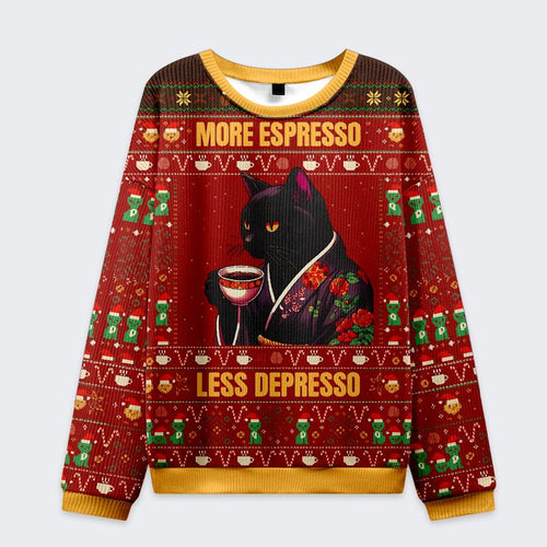 japanese cat drinking coffee ugly christmas sweatshirt