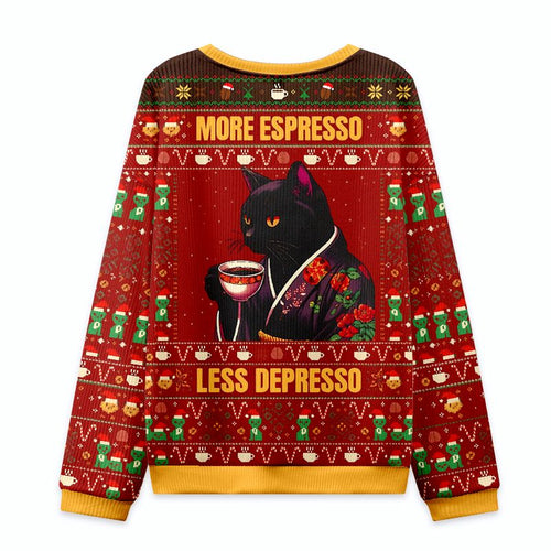 japanese cat drinking coffee ugly christmas sweatshirt