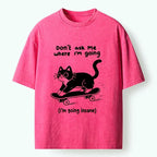 Kyoto-Lion Black Cat Skating Away From Sanity Washed T-Shirt