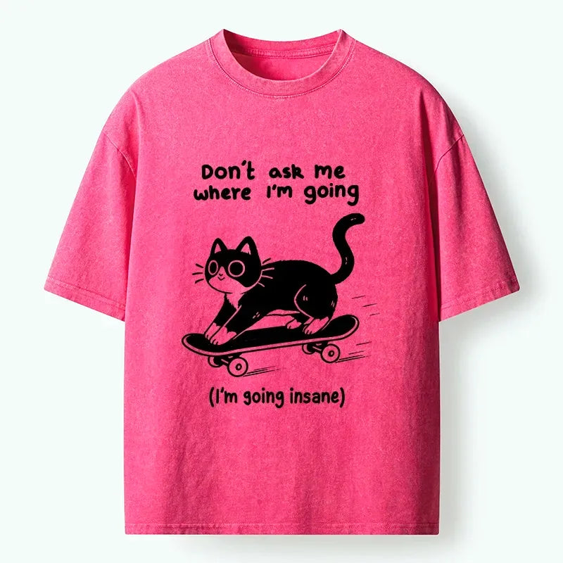 Kyoto-Lion Black Cat Skating Away From Sanity Washed T-Shirt