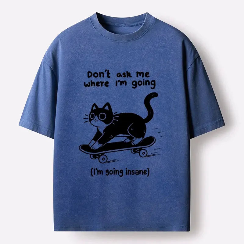 Kyoto-Lion Black Cat Skating Away From Sanity Washed T-Shirt