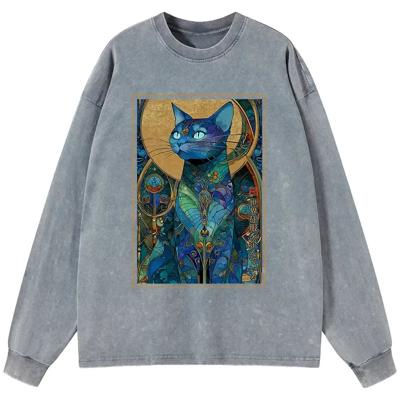 Kyoto-Lion The Cat¡¯s Plan To Rule Them All Washed Long Sleeve T-Shirt