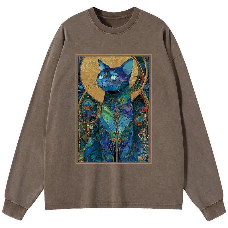 Kyoto-Lion The Cat¡¯s Plan To Rule Them All Washed Long Sleeve T-Shirt