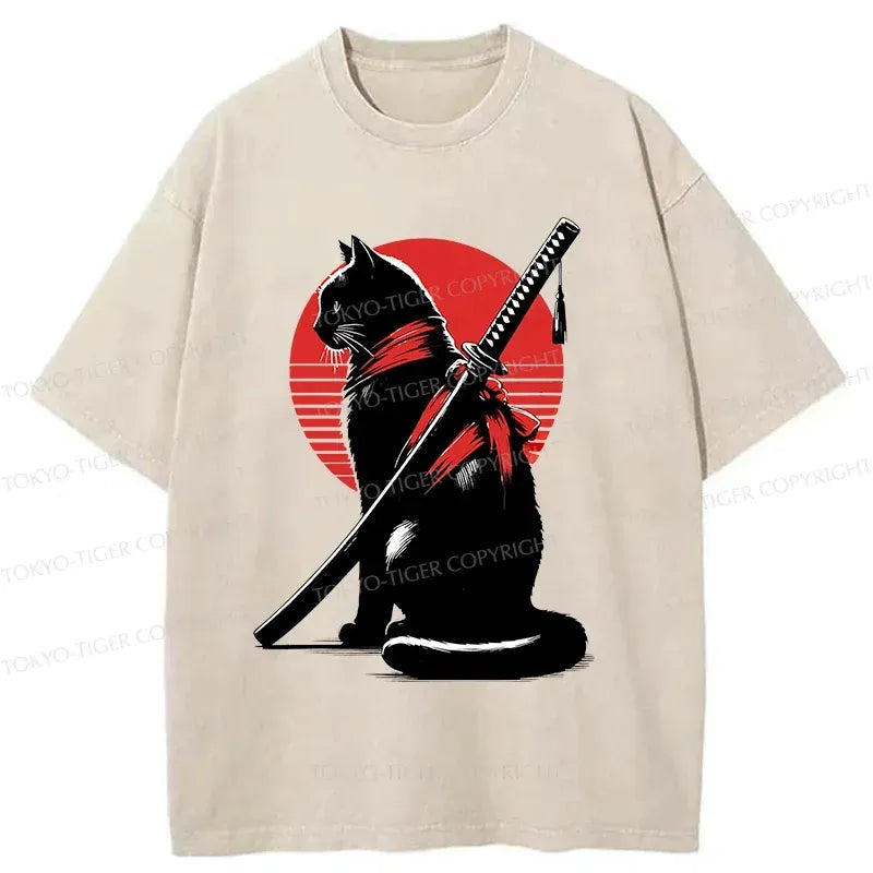 Japanese Cat Ninja Washed T-Shirt
