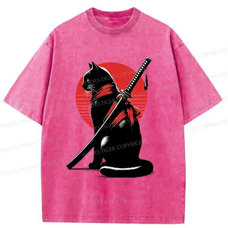 Japanese Cat Ninja Washed T-Shirt