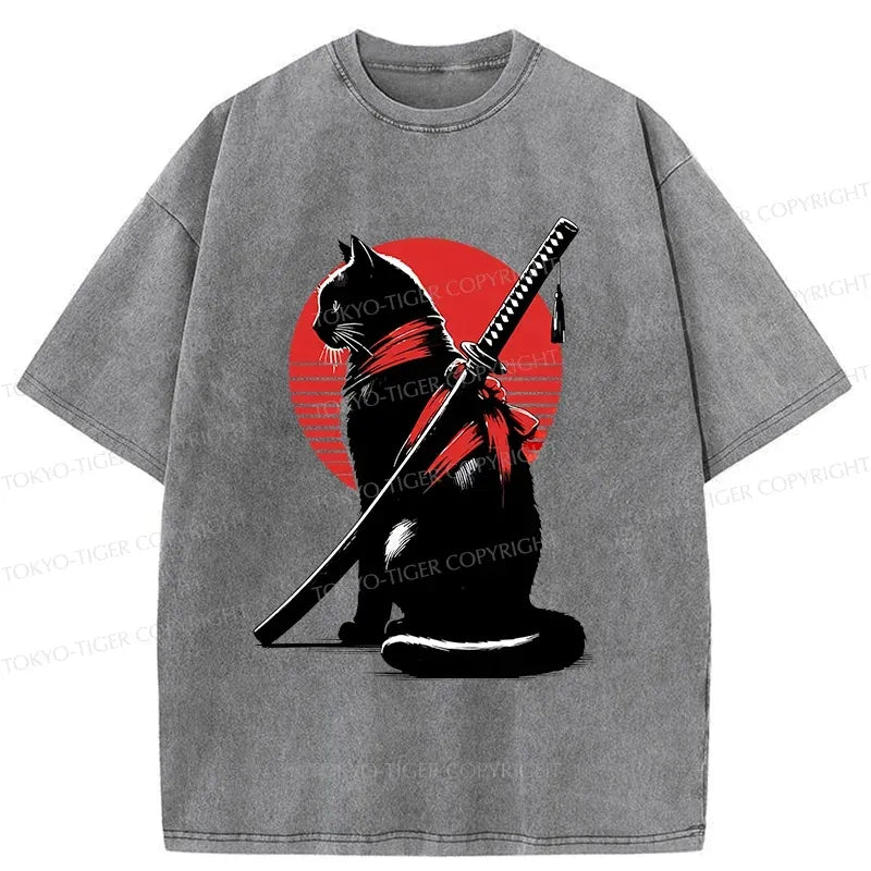 Kyoto-Lion Handsome Cat Ninja Washed T-Shirt