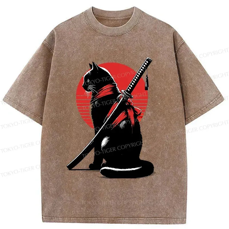 Kyoto-Lion Handsome Cat Ninja Washed T-Shirt