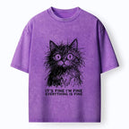 Kyoto-Lion Fluffy Wild Cat Calm Fake Mood Washed T-Shirt