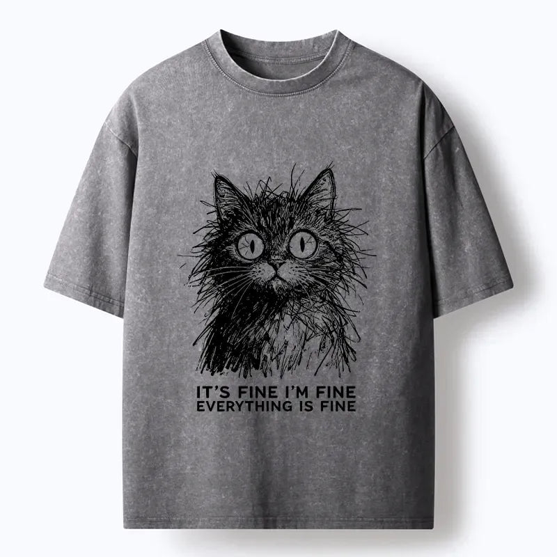 Premium Calm Cat Washed T-Shirt