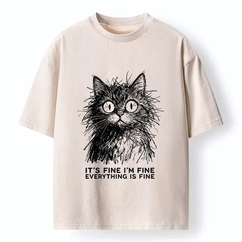 Premium Calm Cat Washed T-Shirt