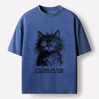 Trendy Japanese Cat Washed T-Shirt