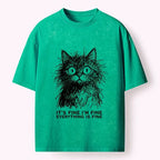 Kyoto-Lion Fluffy Wild Cat Calm Fake Mood Washed T-Shirt