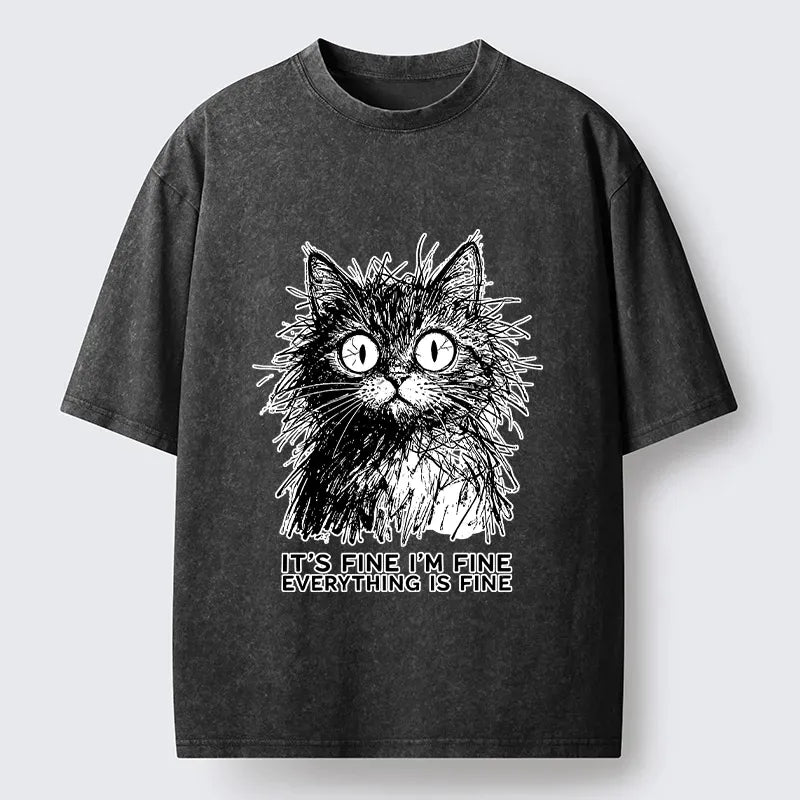 Premium Calm Cat Washed T-Shirt