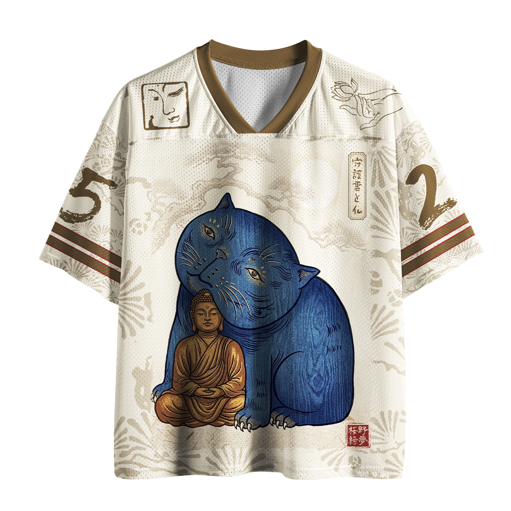 Kyoto-Lion Zen Cat Embrace Mesh Jersey