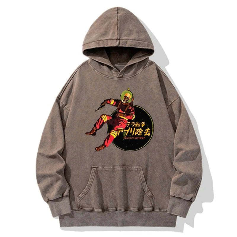 skeleton astronaut washed hoodie for streetwear