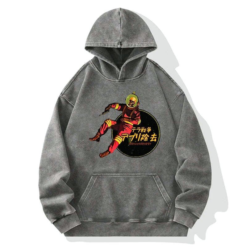 skeleton astronaut washed hoodie for streetwear