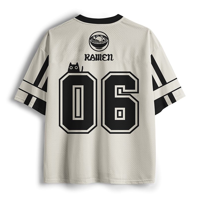 Kyoto-Lion Cute Black Cat Eating Ramen Japan Mesh Jersey