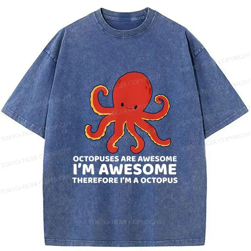 Japanese Washed Octopus T-Shirt for Daily Wear