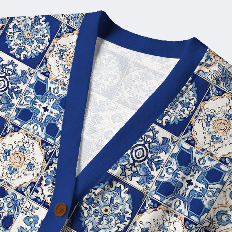 Kyoto-Lion Mediterranean Mosaic Ugly Cardigan Sweater