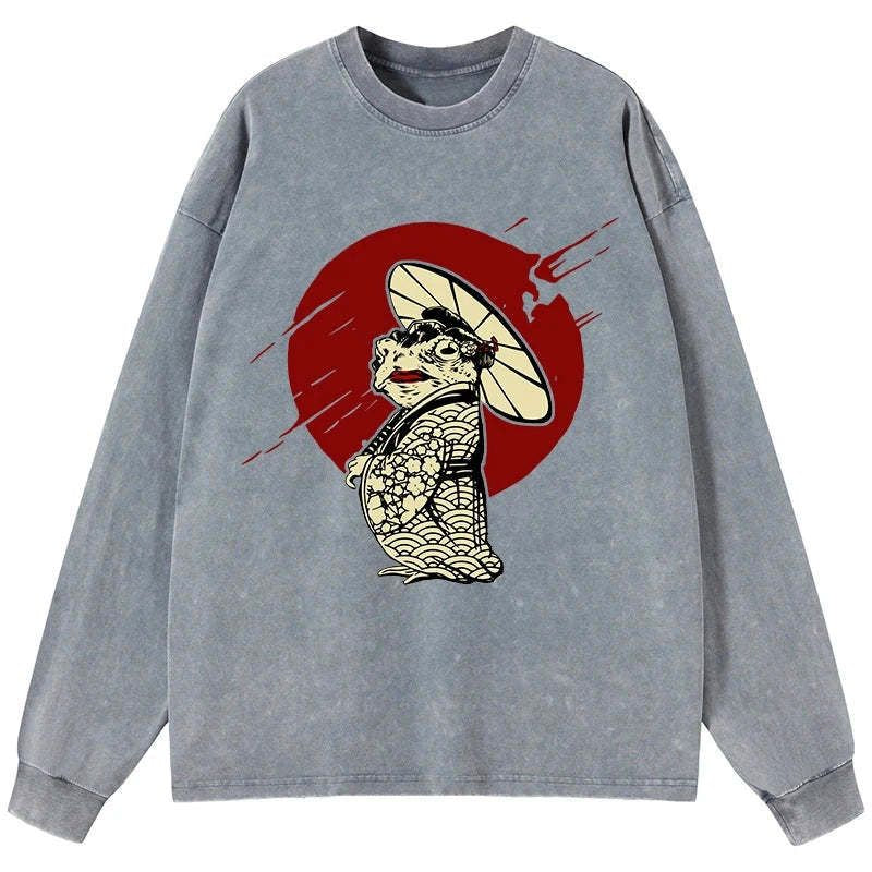 Kyoto-Lion Frog Monster Washed Long Sleeve T-Shirt