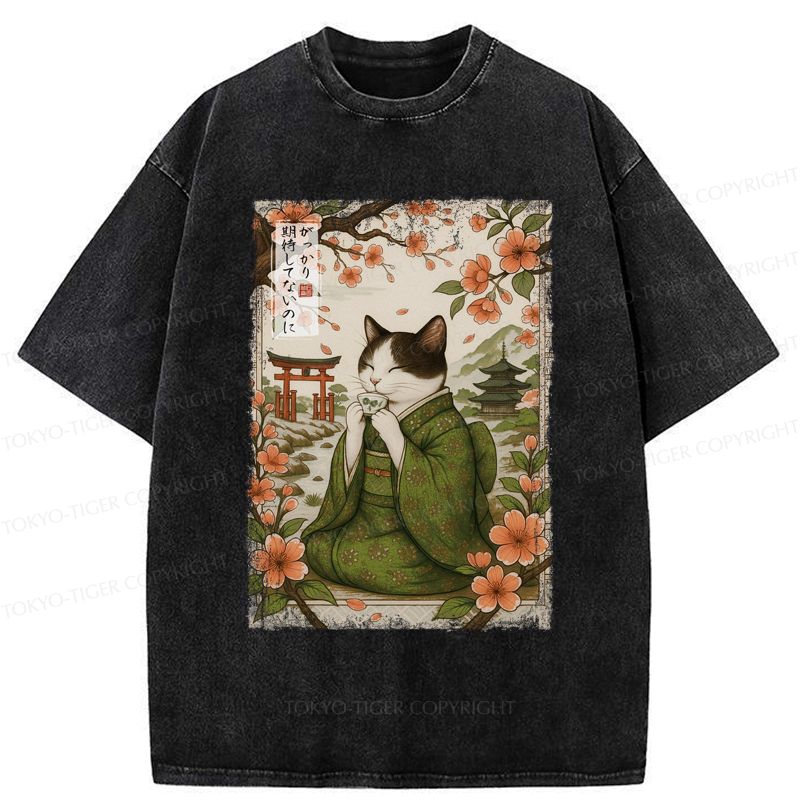 Kyoto-Lion The Tea Ceremony Cat That Expects Nothing Washed T-Shirt