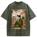 Washed Vintage Cat T-Shirt for Daily Wear