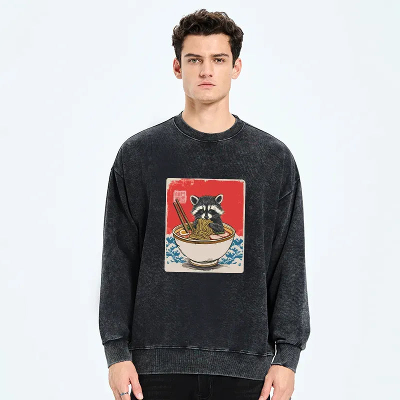 Japanese Vintage Raccoon Sweatshirt for Daily Wear