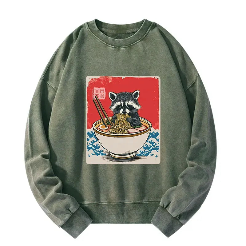 Kyoto-Lion Ramen Lover Raccoon Washed Sweatshirt