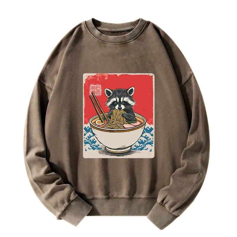 Japanese Vintage Raccoon Sweatshirt for Daily Wear