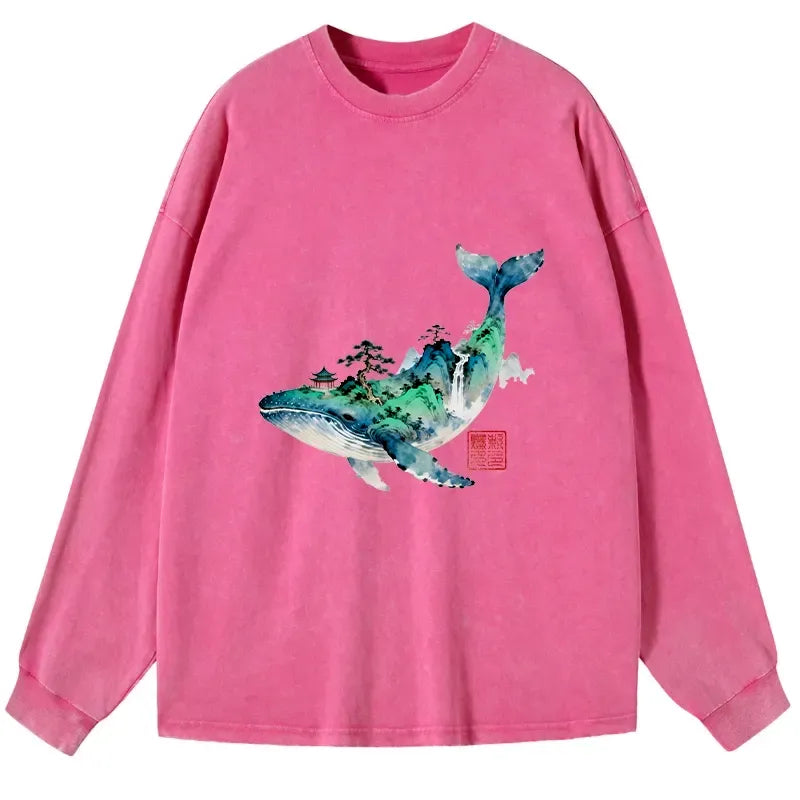 Washed Japanese landscape long sleeve t-shirt