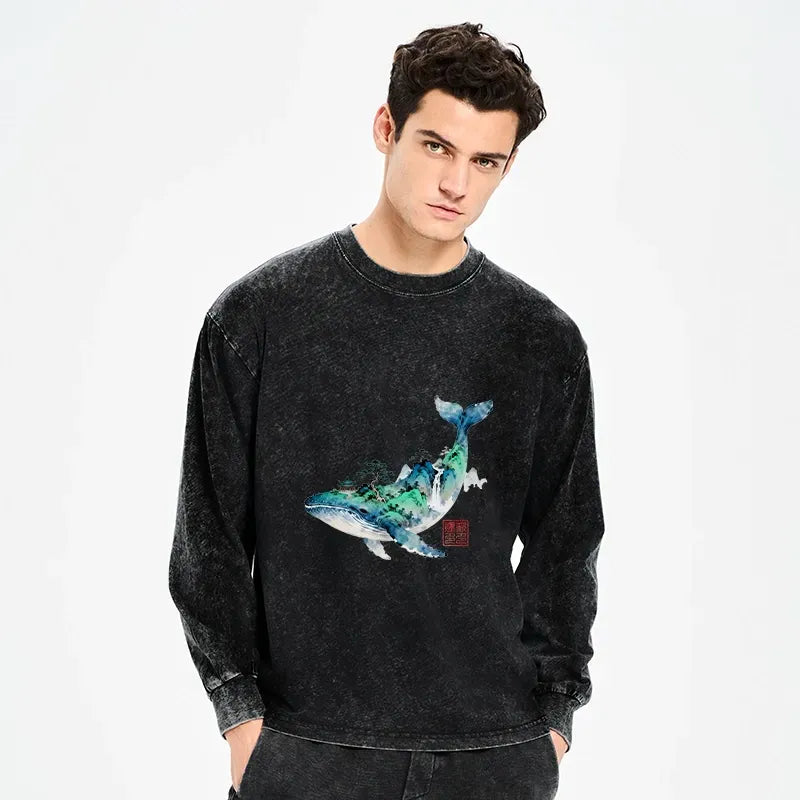 Unisex whale art tee for streetwear