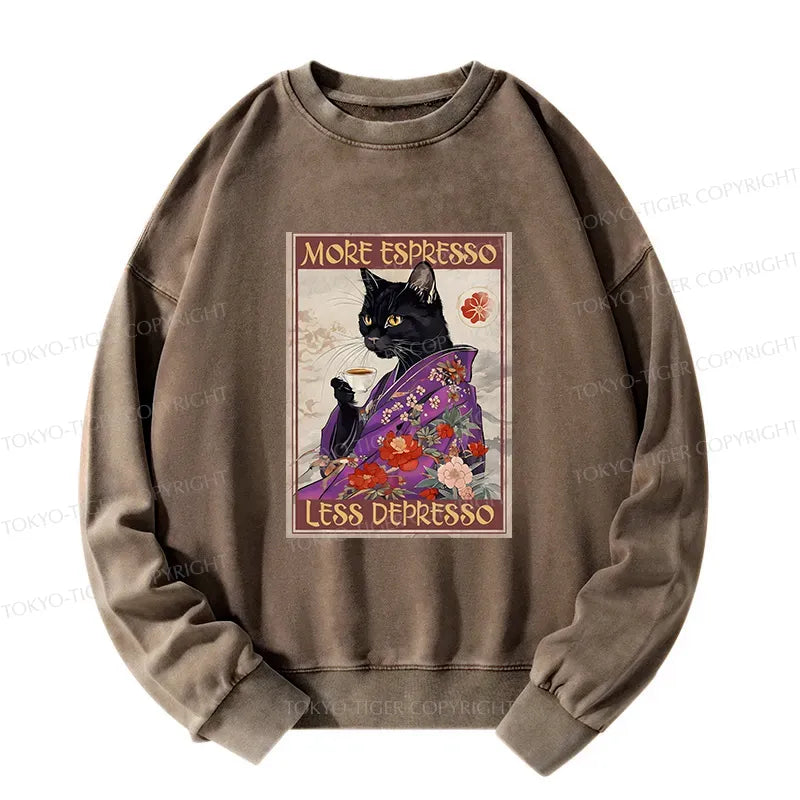 Washed Cat Coffee Sweatshirt for Daily Wear