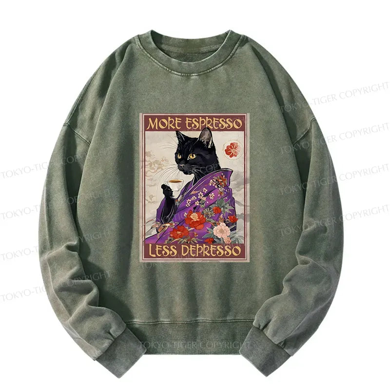 Washed Cat Coffee Sweatshirt for Daily Wear