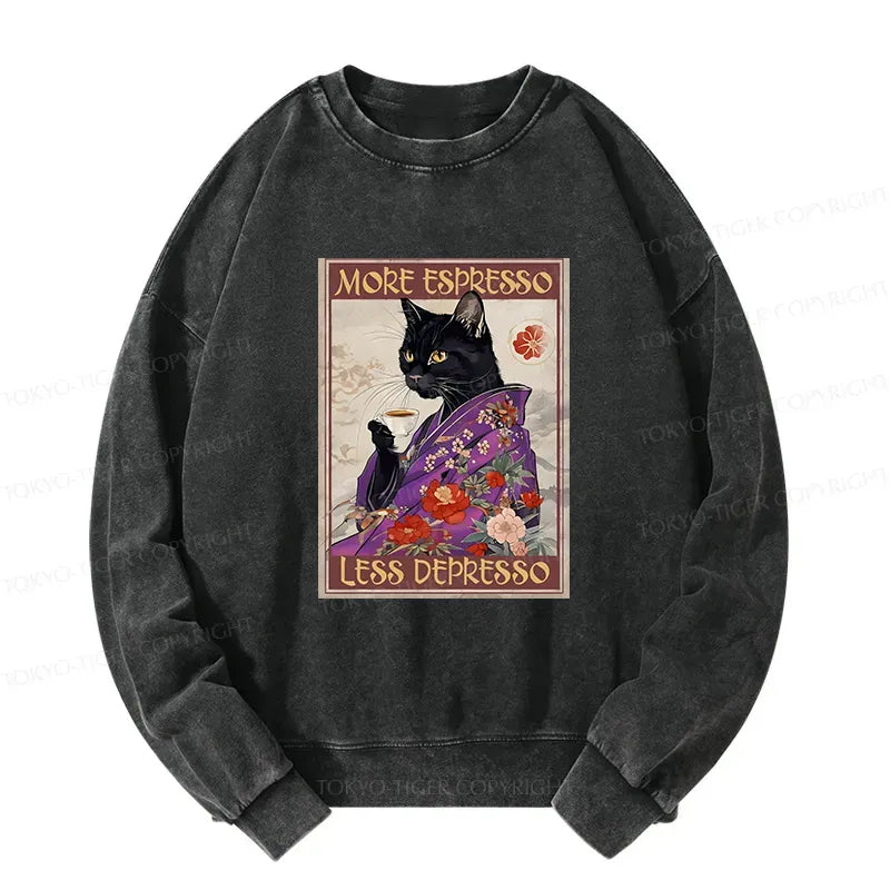 Japanese Cat Drinking Coffee Sweatshirt
