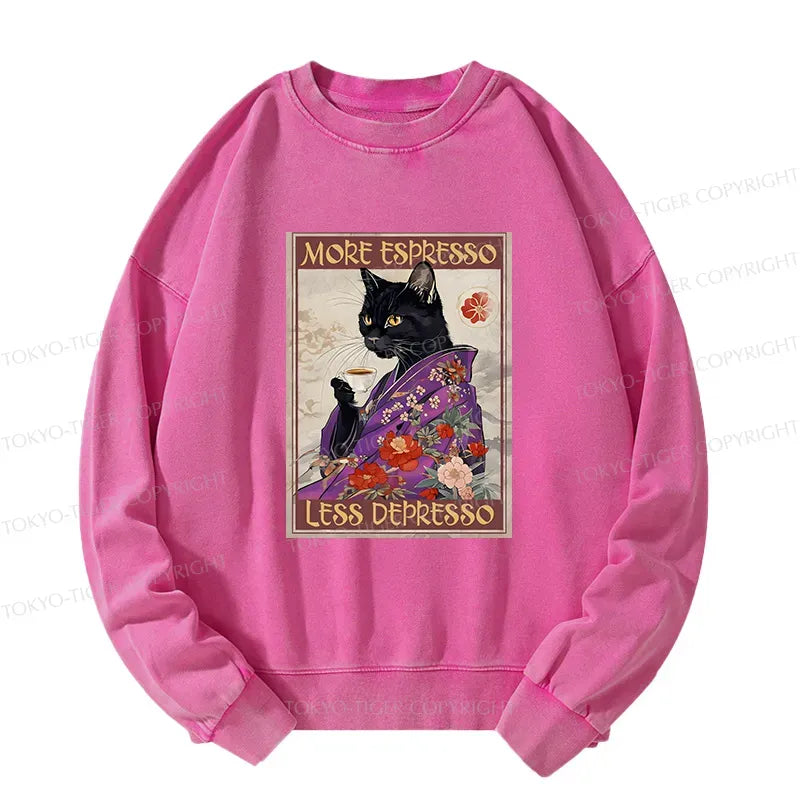 Washed Cat Coffee Sweatshirt for Daily Wear