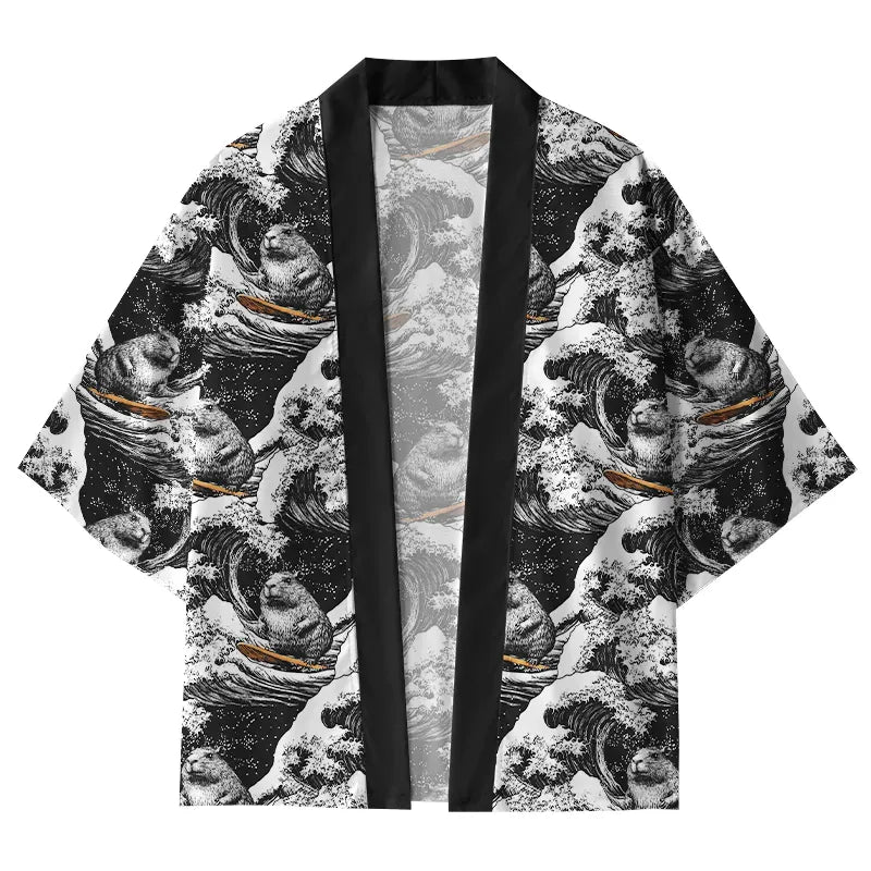 unisex haori cardigan with 3/4 sleeves