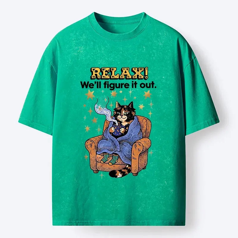 Kyoto-Lion Chill Cat Relax Mode Washed T-Shirt