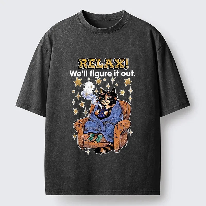 Kyoto-Lion Chill Cat Relax Mode Washed T-Shirt