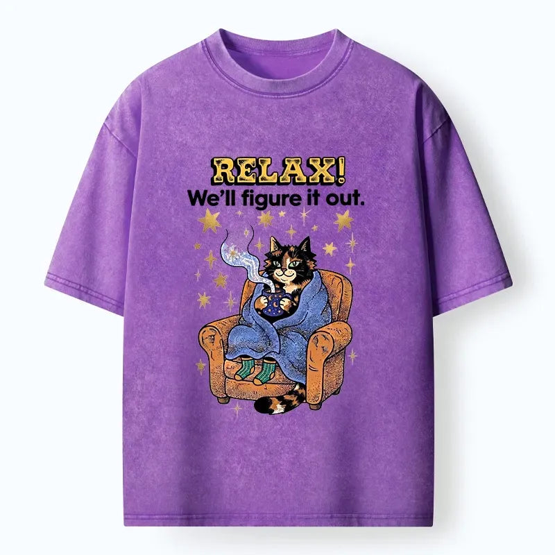 Kyoto-Lion Chill Cat Relax Mode Washed T-Shirt