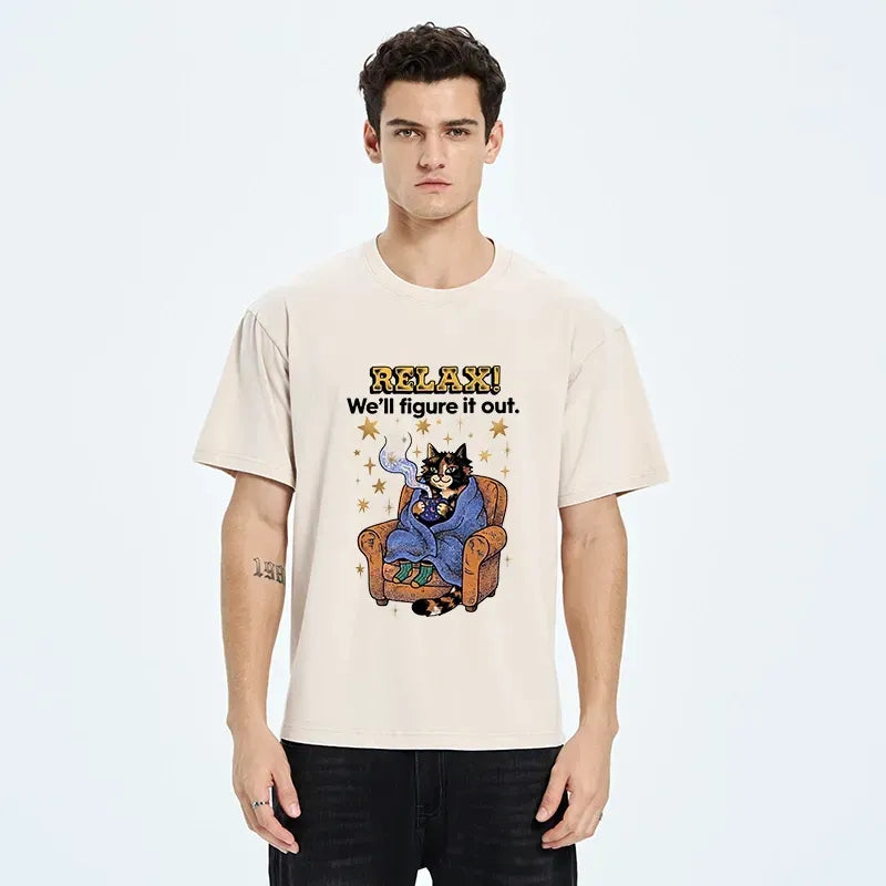 Kyoto-Lion Chill Cat Relax Mode Washed T-Shirt