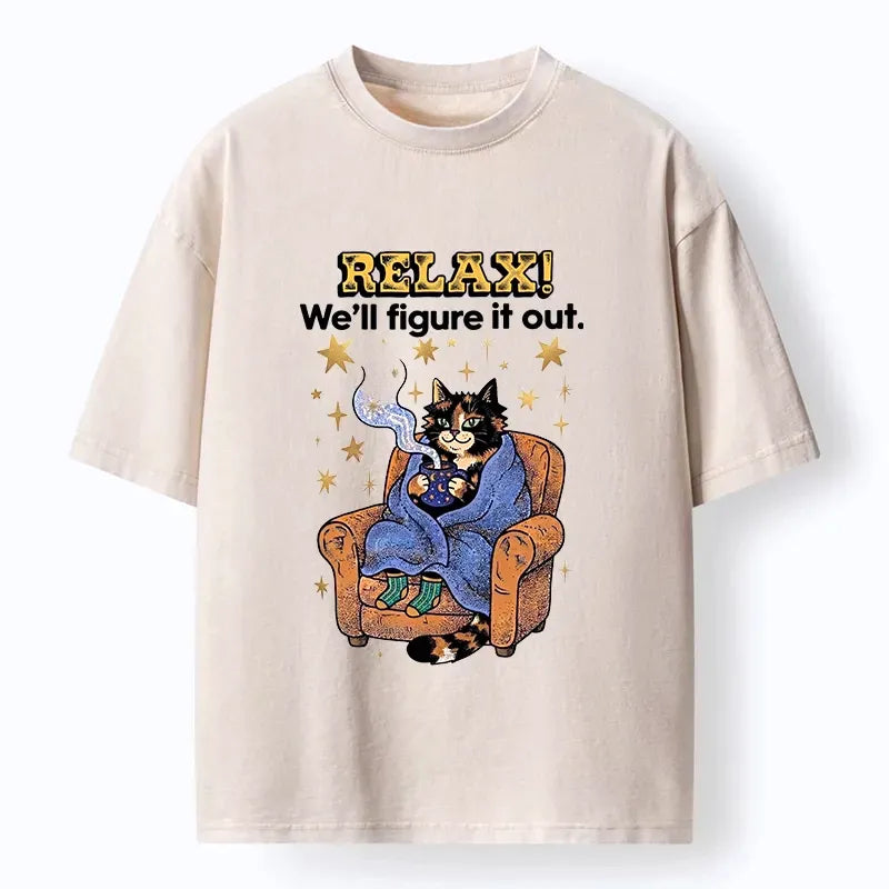Kyoto-Lion Chill Cat Relax Mode Washed T-Shirt