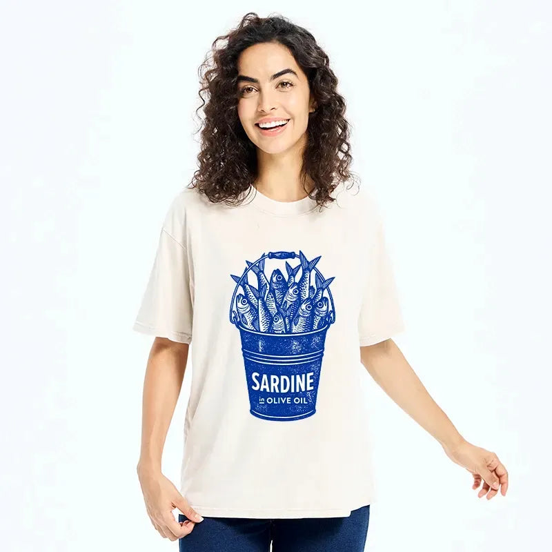 Kyoto-Lion Vintage Bucket Full Of Fresh Sardines Washed T-Shirt