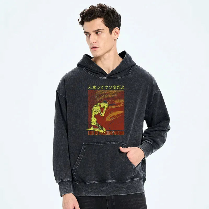 Kyoto-Lion Skeleton Life is Fu Washed Hoodie