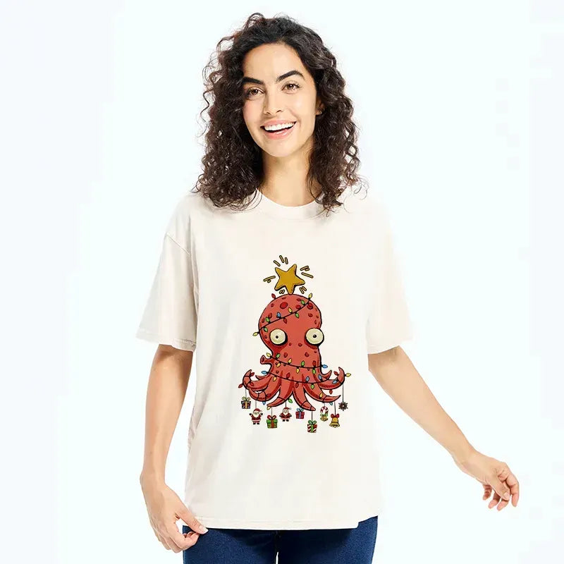 Japanese Washed Octopus T-Shirt for Daily Wear