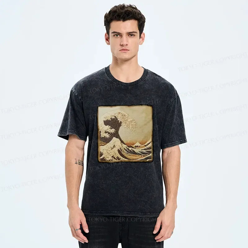 Kyoto-Lion The Great Wave Off Coffee Beans Washed T-Shirt